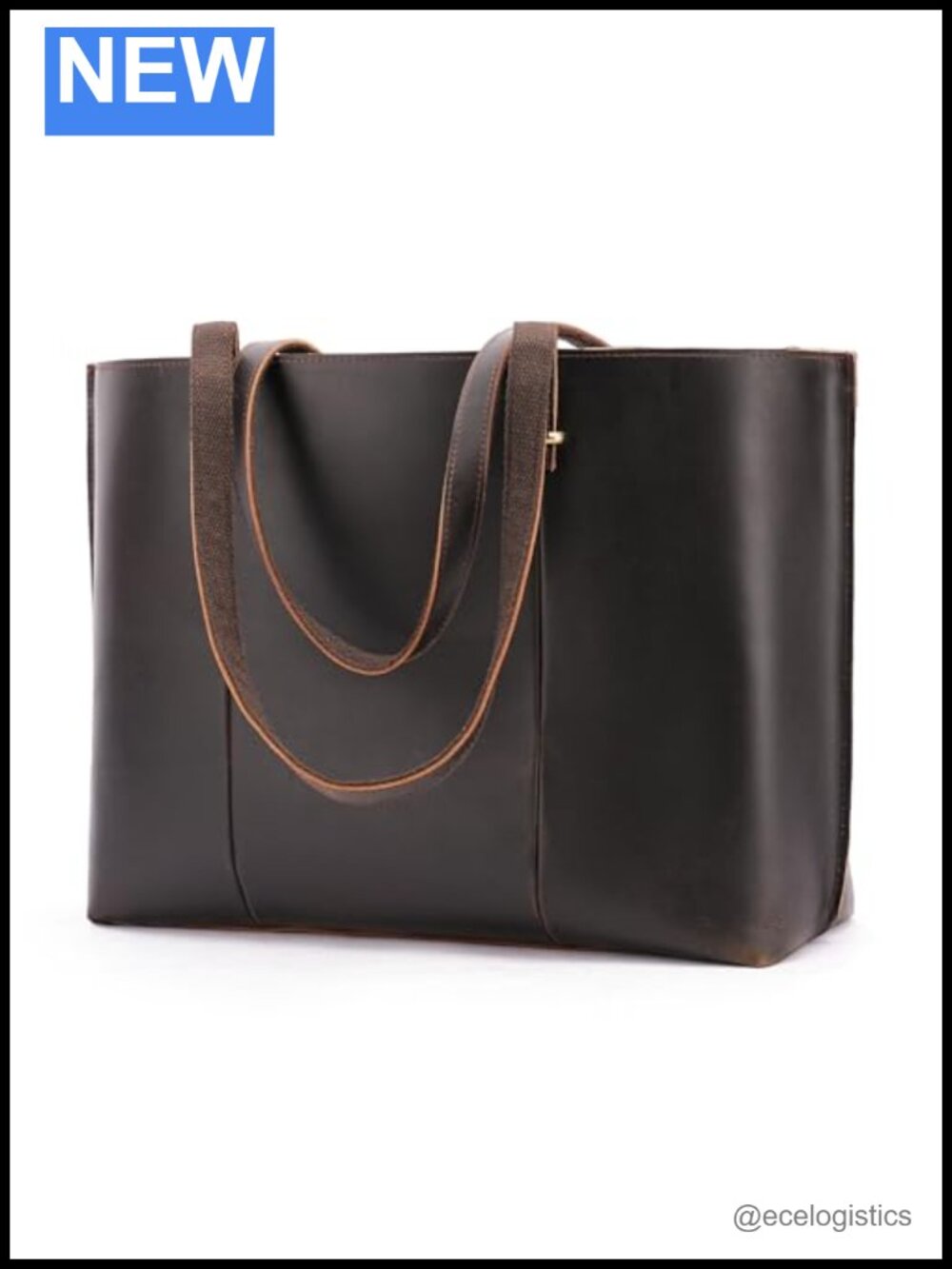 Full Grain Leather Large Vintage Tote Bag Work Handbag with 15.6" Laptop Sleeve